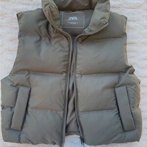 Zara Olive Green Puffer Jacket Full Length Size Medium